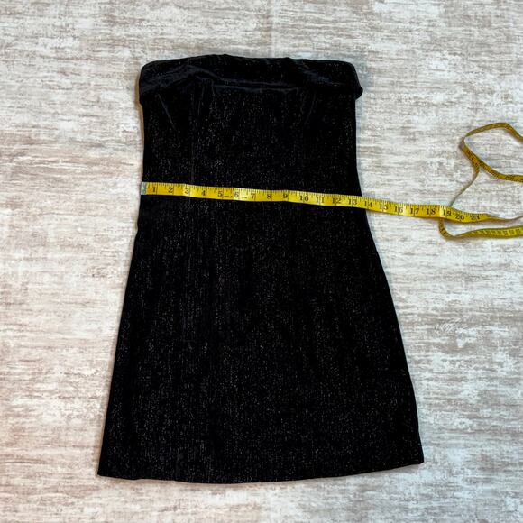 Urban Social Women’s XS Black Silver Metallic Velvet Strapless Midi Dress Retro - Picture 2 of 8